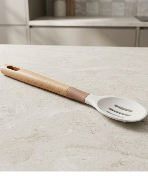 Fmxtn Slotted Silicone Spoonula Beech Handle Clay 31 cm - Lifestyle view