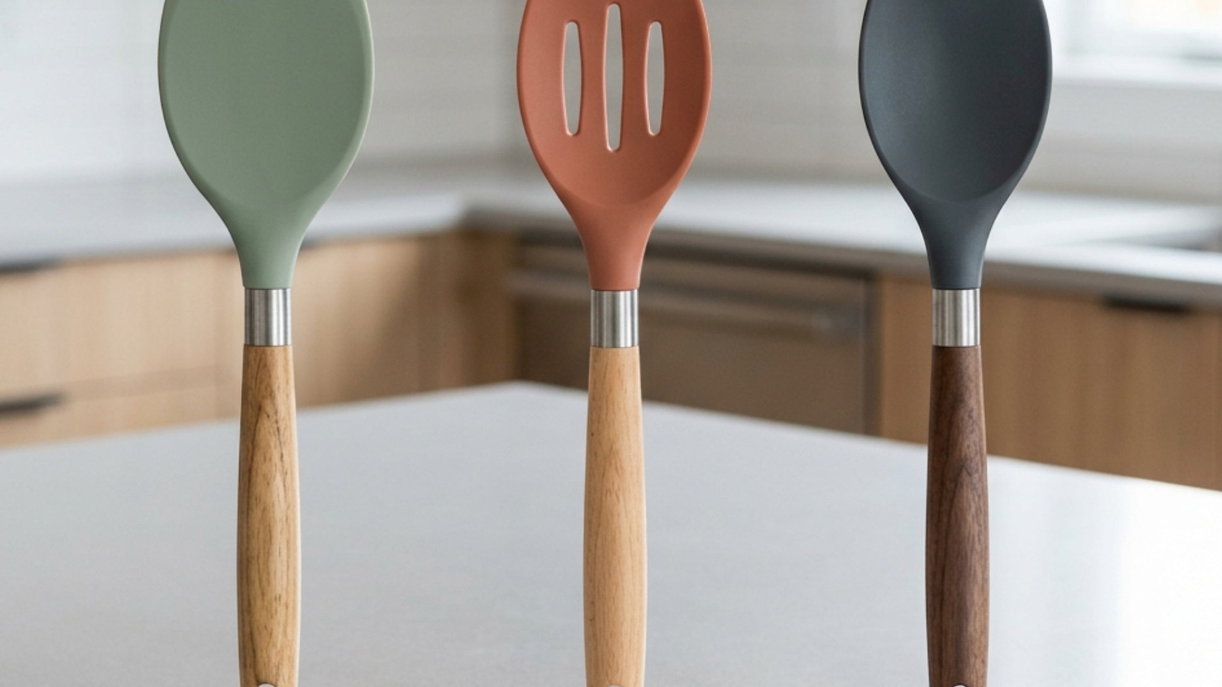 Fmxtn Wood-Handled Silicone Spatulas and Spoons